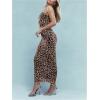 imageFloerns Womens Solid Strapless Sleeveless Bandeau Tube Top Bodycon Maxi DressBrown Leopard