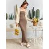 imageFloerns Womens Solid Strapless Sleeveless Bandeau Tube Top Bodycon Maxi DressCamel Beige