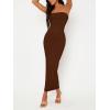 imageFloerns Womens Solid Strapless Sleeveless Bandeau Tube Top Bodycon Maxi DressChocolate Brown