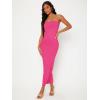 imageFloerns Womens Solid Strapless Sleeveless Bandeau Tube Top Bodycon Maxi DressHot Pink