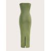 imageFloerns Womens Solid Strapless Sleeveless Bandeau Tube Top Bodycon Maxi DressLime Green