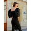 imageFloerns Womens Square Neck Puff Short Sleeve Elegant Blouse Crop TopBlack