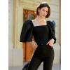 imageFloerns Womens Square Neck Puff Short Sleeve Elegant Blouse Crop TopBlack