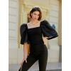 imageFloerns Womens Square Neck Puff Short Sleeve Elegant Blouse Crop TopBlack