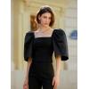 imageFloerns Womens Square Neck Puff Short Sleeve Elegant Blouse Crop TopBlack