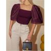 imageFloerns Womens Square Neck Puff Short Sleeve Elegant Blouse Crop TopBurgundy