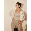 imageFloerns Womens Square Neck Puff Short Sleeve Elegant Blouse Crop TopChampagne