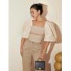imageFloerns Womens Square Neck Puff Short Sleeve Elegant Blouse Crop TopChampagne
