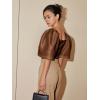 imageFloerns Womens Square Neck Puff Short Sleeve Elegant Blouse Crop TopCoffee Brown