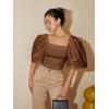 imageFloerns Womens Square Neck Puff Short Sleeve Elegant Blouse Crop TopCoffee Brown