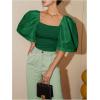 imageFloerns Womens Square Neck Puff Short Sleeve Elegant Blouse Crop TopDark Green