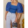 imageFloerns Womens Square Neck Puff Short Sleeve Elegant Blouse Crop TopDusty Blue