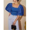 imageFloerns Womens Square Neck Puff Short Sleeve Elegant Blouse Crop TopDusty Blue