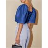 imageFloerns Womens Square Neck Puff Short Sleeve Elegant Blouse Crop TopDusty Blue