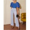 imageFloerns Womens Square Neck Puff Short Sleeve Elegant Blouse Crop TopDusty Blue