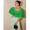 imageFloerns Womens Square Neck Puff Short Sleeve Elegant Blouse Crop TopGreen