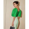 imageFloerns Womens Square Neck Puff Short Sleeve Elegant Blouse Crop TopGreen
