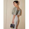 imageFloerns Womens Square Neck Puff Short Sleeve Elegant Blouse Crop TopLight Grey