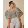 imageFloerns Womens Square Neck Puff Short Sleeve Elegant Blouse Crop TopLight Grey