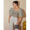 imageFloerns Womens Square Neck Puff Short Sleeve Elegant Blouse Crop TopLight Grey
