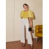 imageFloerns Womens Square Neck Puff Short Sleeve Elegant Blouse Crop TopMustard Yellow