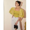 imageFloerns Womens Square Neck Puff Short Sleeve Elegant Blouse Crop TopMustard Yellow