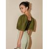 imageFloerns Womens Square Neck Puff Short Sleeve Elegant Blouse Crop TopOlive Green