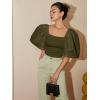 imageFloerns Womens Square Neck Puff Short Sleeve Elegant Blouse Crop TopOlive Green