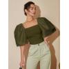 imageFloerns Womens Square Neck Puff Short Sleeve Elegant Blouse Crop TopOlive Green