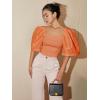 imageFloerns Womens Square Neck Puff Short Sleeve Elegant Blouse Crop TopOrange