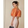 imageFloerns Womens Square Neck Puff Short Sleeve Elegant Blouse Crop TopOrange