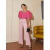 imageFloerns Womens Square Neck Puff Short Sleeve Elegant Blouse Crop TopPink