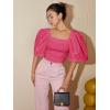 imageFloerns Womens Square Neck Puff Short Sleeve Elegant Blouse Crop TopPink