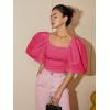 imageFloerns Womens Square Neck Puff Short Sleeve Elegant Blouse Crop TopPink