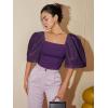 imageFloerns Womens Square Neck Puff Short Sleeve Elegant Blouse Crop TopPurple