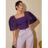 imageFloerns Womens Square Neck Puff Short Sleeve Elegant Blouse Crop TopPurple