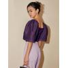 imageFloerns Womens Square Neck Puff Short Sleeve Elegant Blouse Crop TopPurple