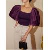imageFloerns Womens Square Neck Puff Short Sleeve Elegant Blouse Crop TopRed Violet