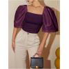 imageFloerns Womens Square Neck Puff Short Sleeve Elegant Blouse Crop TopRed Violet