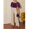 imageFloerns Womens Square Neck Puff Short Sleeve Elegant Blouse Crop TopRed Violet