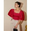imageFloerns Womens Square Neck Puff Short Sleeve Elegant Blouse Crop TopRose Red