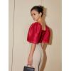 imageFloerns Womens Square Neck Puff Short Sleeve Elegant Blouse Crop TopRose Red