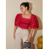 imageFloerns Womens Square Neck Puff Short Sleeve Elegant Blouse Crop TopRose Red