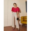 imageFloerns Womens Square Neck Puff Short Sleeve Elegant Blouse Crop TopRose Red