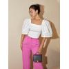 imageFloerns Womens Square Neck Puff Short Sleeve Elegant Blouse Crop TopWhite