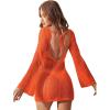 imageFloerns Womens Crochet Cover Up Long Sleeve Hollow Out Bikini Swimsuit Beach Cover Up SwimwearOrange