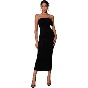 imageFloerns Womens Solid Strapless Sleeveless Bandeau Tube Top Bodycon Maxi DressBlack