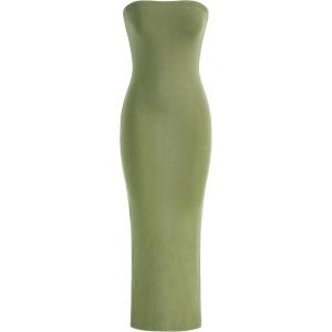 imageFloerns Womens Solid Strapless Sleeveless Bandeau Tube Top Bodycon Maxi DressLime Green