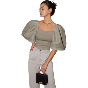 imageFloerns Womens Square Neck Puff Short Sleeve Elegant Blouse Crop TopLight Grey