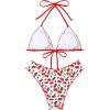 imageFloerns Womens 2 Piece Bathing Suit Lace Up Back Halter Triangle Bikini SwimsuitWhite Cherry